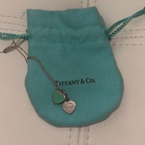 Tiffany and co blue double heart Tag pendent
